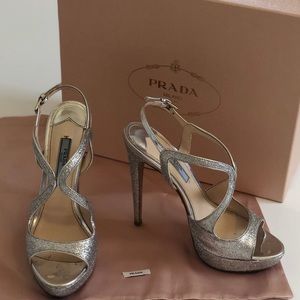 PRADA Glitter Strappy Platform Sandals